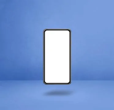Floating smartphone isolated on blue. Square background Stock Illustration