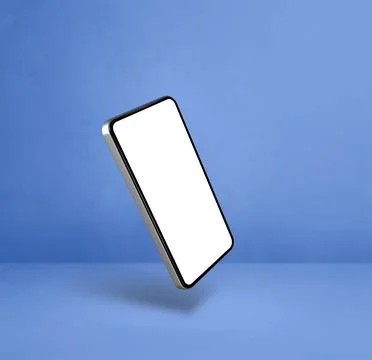 Floating smartphone isolated on blue. Square background Stock Illustration