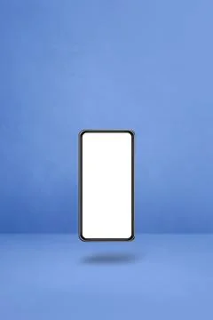 Floating smartphone isolated on blue. Vertical background Stock Illustration