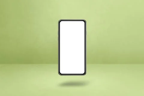 Floating smartphone isolated on green. Horizontal background Stock Illustration