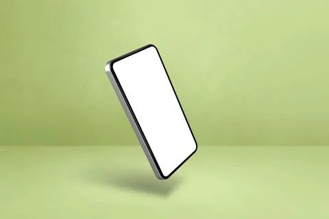 Floating smartphone isolated on green. Horizontal background Stock Illustration