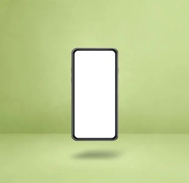Floating smartphone isolated on green. Square background Stock Illustration