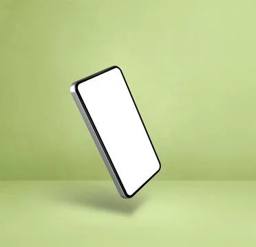 Floating smartphone isolated on green. Square background Stock Illustration