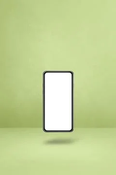 Floating smartphone isolated on green. Vertical background Stock Illustration