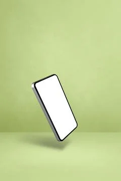 Floating smartphone isolated on green. Vertical background Stock Illustration