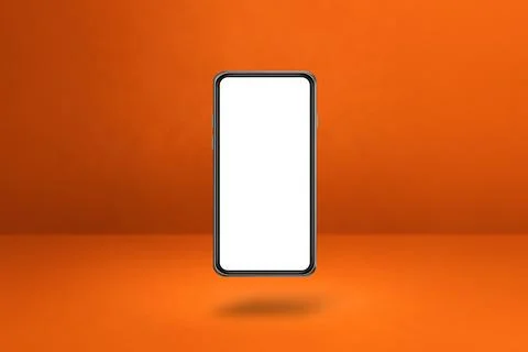 Floating smartphone isolated on orange. Horizontal background Stock Illustration