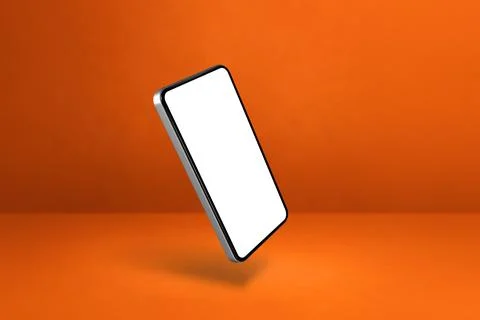 Floating smartphone isolated on orange. Horizontal background Stock Illustration