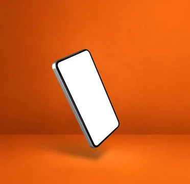 Floating smartphone isolated on orange. Square background Stock Illustration