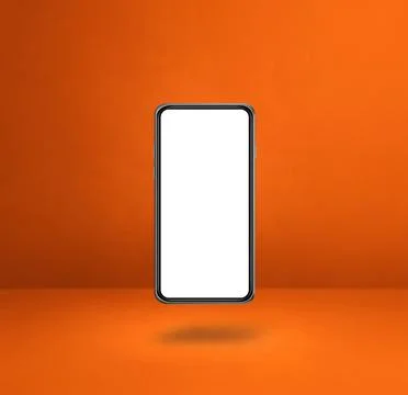 Floating smartphone isolated on orange. Square background Stock Illustration