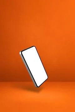 Floating smartphone isolated on orange. Vertical background Stock Illustration