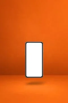 Floating smartphone isolated on orange. Vertical background Stock Illustration
