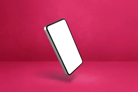 Floating smartphone isolated on pink. Horizontal background Stock Illustration