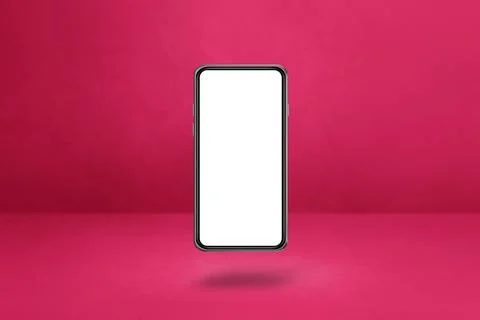 Floating smartphone isolated on pink. Horizontal background Stock Illustration