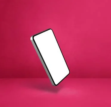 Floating smartphone isolated on pink. Square background Stock Illustration