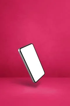 Floating smartphone isolated on pink. Vertical background Stock Illustration