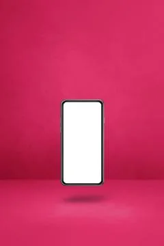 Floating smartphone isolated on pink. Vertical background Stock Illustration