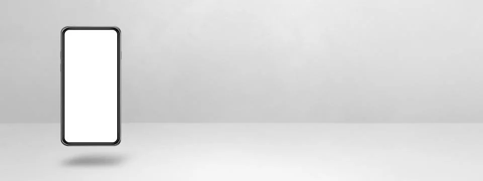 Floating smartphone isolated on white. Horizontal banner background Stock Illustration
