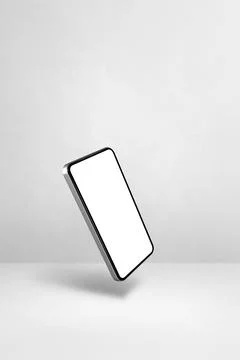 Floating smartphone isolated on white. Vertical background Stock Illustration