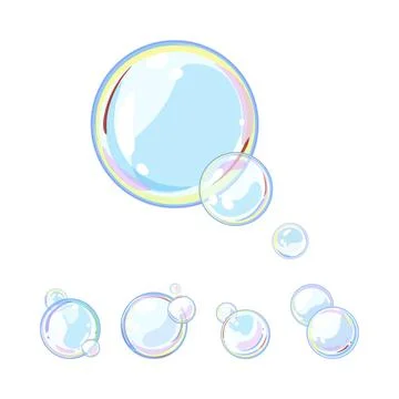 Floating soap bubbles with iridescent reflections on white background イラスト素材
