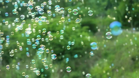 Floating Soap Bubbles Over Blurred Green Garden Background Stock Footage 332089304