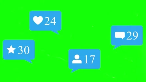Floating social media notification bubbles rising against a solid bright green Stock Footage 345218327