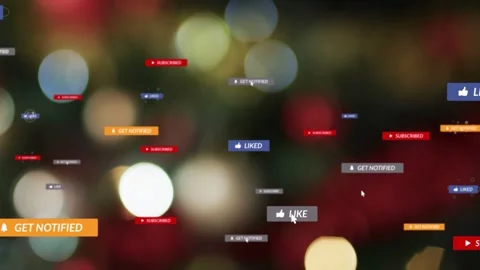 Floating social UI badges appearing changing after cursor clicking filling frame Stock Footage 333670752