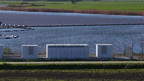 Floating solar panel farm generating renewable energy Stock-Footage 342339369