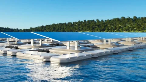 Floating Solar Panels on Water for Renewable Energy Stock Footage 288981243
