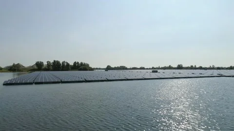 Floating solarpanels in a lake in the Netherlands Stock Footage 289909583
