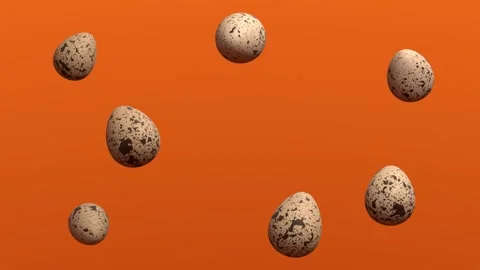 Floating speckled eggs on orange background. 3d rendering Stock Footage 342000715