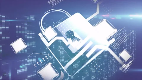 Floating squares brightening causing central square morphing into rotating 3D Stock Footage 310317088