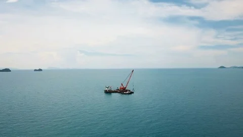 Floating Сrane in Sea Stock Footage 80549529