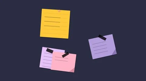 Floating sticky notes with text on dark background Stock Illustration