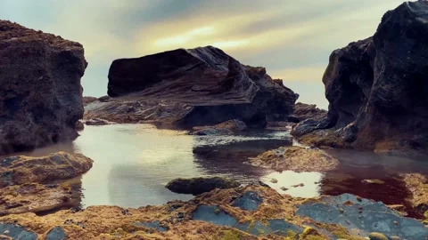 Floating Stone with Fog Stock Footage 130461383