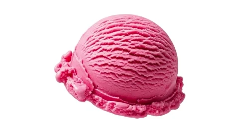 A floating strawberry ice cream scoop isolated on white Stock Footage 339340819