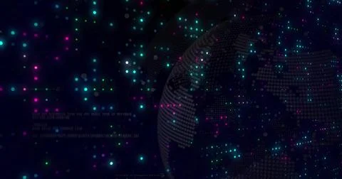 Floating stylized digital globe in digital space, showing colored data clusters Stock Illustration