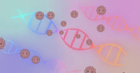 Floating stylized DNA helices drifting in abstract digital illustration, with Stock Illustration