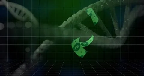 Floating stylized green banknotes drifting above tiled grid floor in digital Stock Illustration