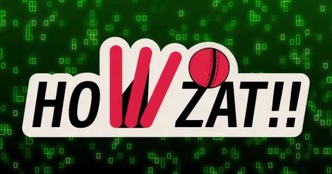 Floating stylized HOWZAT!! logo on panel over backdrop with glowing squares,  Stock Illustration