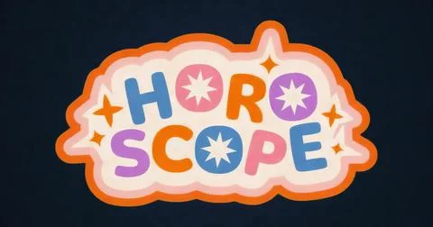 Floating stylized text reading HOROSCOPE on dark navy backdrop, with embedded Illustrazione stock
