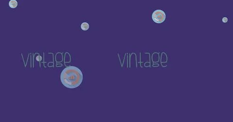 Floating stylized text vintage repeating on purple backdrop with circular chart Stock Photos