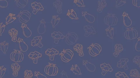 Floating Stylized Vegetable Outline Pattern Animating on a Blue Background Stock Footage 320061079