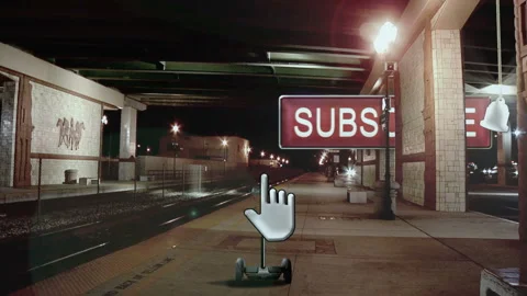 Floating Subscribe Button: Amtrak Train Station with Hand Cursor on Segway 스톡 동영상 196847721