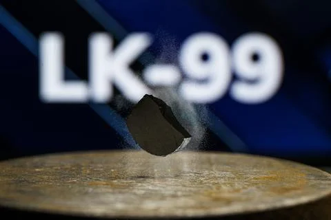 Floating superconductor in room temperature. LK-99. Lee Kim 1999 Stock Photos