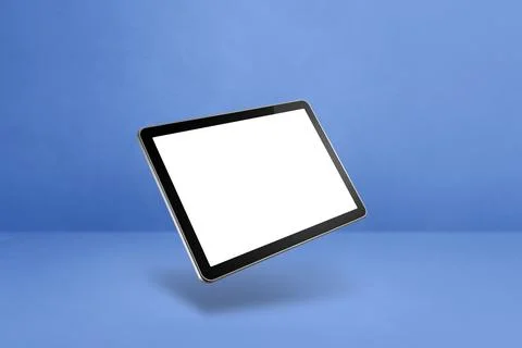 Floating tablet pc computer isolated on blue. Horizontal background Stock Illustration
