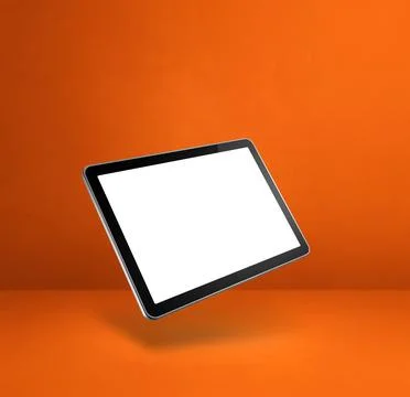 Floating tablet pc computer isolated on orange. Square background Stock Illustration