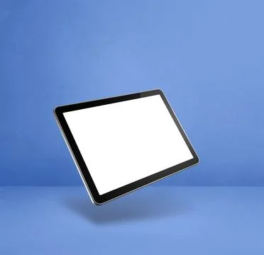 Floating tablet pc computer isolated on blue. Square background Stock Illustration