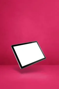 Floating tablet pc computer isolated on pink. Vertical background Stock Illustration