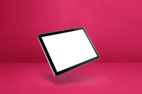 Floating tablet pc computer isolated on pink. Horizontal background Stock Illustration