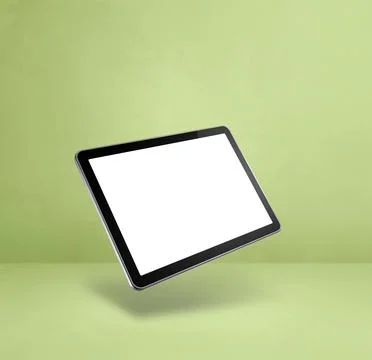 Floating tablet pc computer isolated on green. Square background Stock Illustration